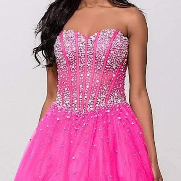 Jovani 47131SC Embellished Tulle Fuchsia Ballgown Size 0 - Picture 2 of 6